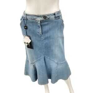 NWT Max Mara Weekend Skirt Women’s Size 10 Denim Peplum Flare Pockets Light Blue